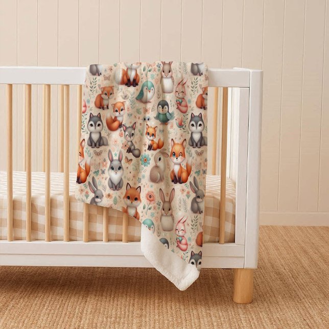 Couverture Sherpa Douce en Aquarelle Renard de la  (Woodland Fox Bunny Watercolor Cozy Sherpa Blanket)