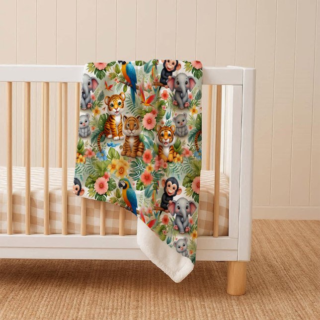 Couverture Sherpa Douillette Animaux de la Jungle  (Baby Jungle Animals Tropical Cozy Sherpa Blanket)