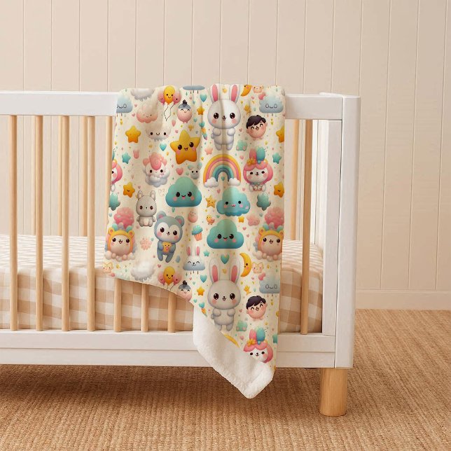 Couverture Sherpa Douillette Pastel Mignonne et Fa (Kawaii Bunny Pastel Whimsical Cozy Sherpa Blanket)