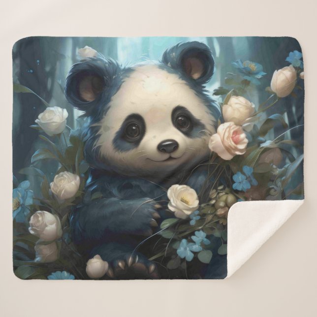 Couverture Sherpa Doux Ours De Panda Chez Les Roses De La Jungle (Devant (Horizontal))