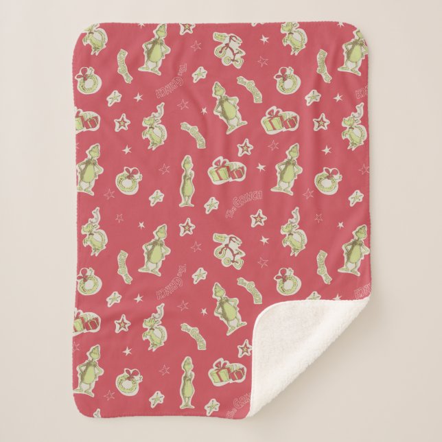 Couverture Sherpa Dr. Seuss | Le Grinch | Motif de Noël rouge (Devant)
