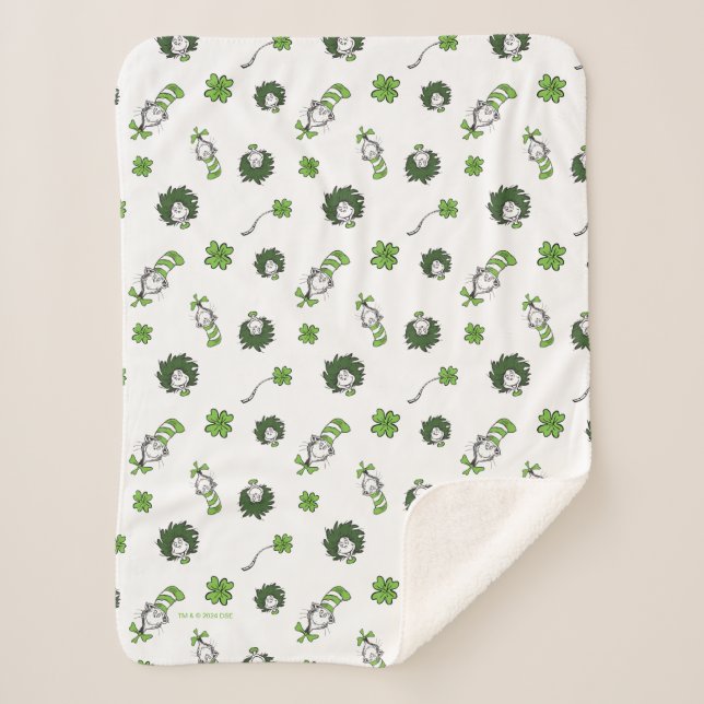 Couverture Sherpa Dr. Seuss | Motif trèfle du Chat chapeauté (Devant)