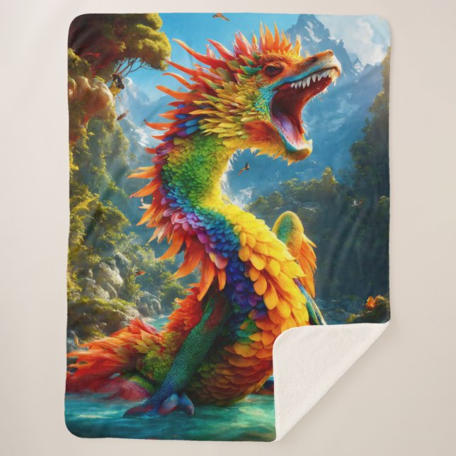 Couverture Sherpa Dragon artistique coloré (Devant)