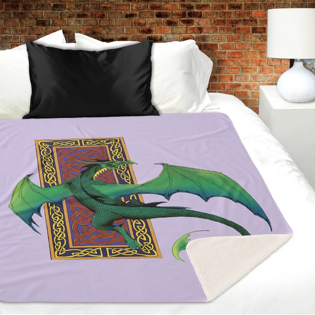 Couverture Sherpa Dragon Celtique Vert Motif Noué Fantastique Violet (Créateur téléchargé)