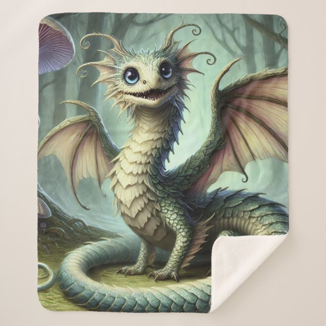 Couverture Sherpa Dragon Jabberwocky Cute Imaginaire Créature Art (Devant)