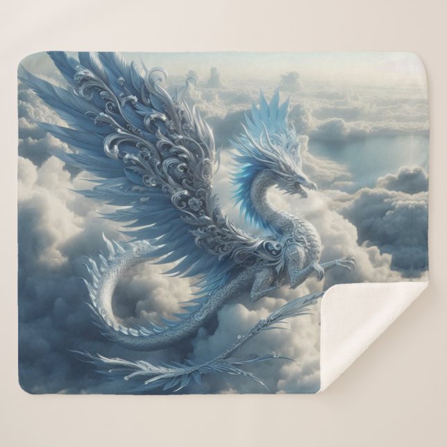Couverture Sherpa Dragon magnifique entouré de nuages (Devant (Horizontal))