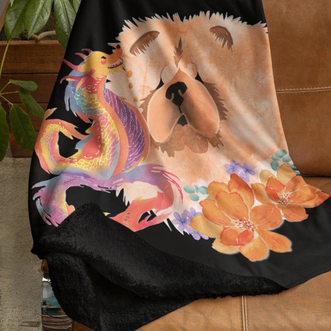 Couverture Sherpa DRAGON-TALEZ CHOW Année du dragon (A soft smooth velour front  prints rich and vibrant. Easy to wash and dry.  )