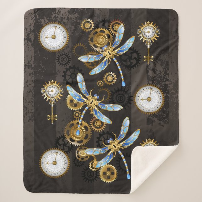 Couverture Sherpa Dragonflies de Steampunk sur arrière - plan rayé b (Devant)