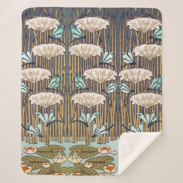 Couverture Sherpa Dragonflies Water Lilies Marais Art Nouveau (Devant)