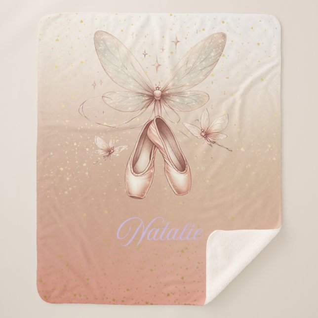 Couverture Sherpa Dragonfly rose et or & Chaussons de ballet (Devant)