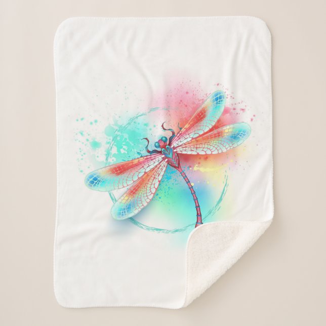 Couverture Sherpa Dragonfly rouge sur l'arrière - plan aquarelle (Devant)