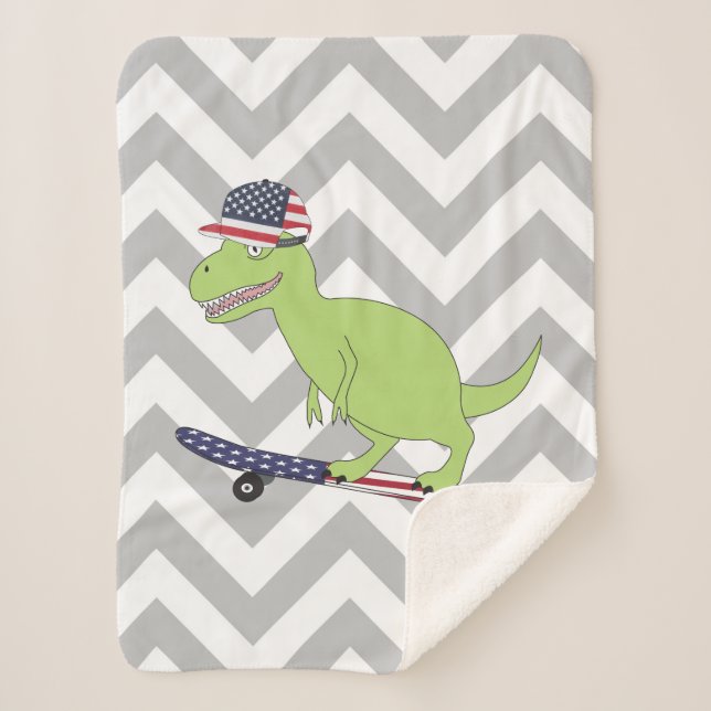 Couverture Sherpa Drapeau américain Dinosaure Skate (Devant)