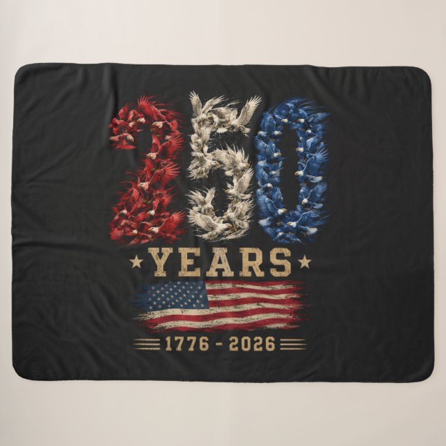 Couverture Sherpa Drapeau patriotique de l'aigle américain 250 ans (Devant (Horizontal))