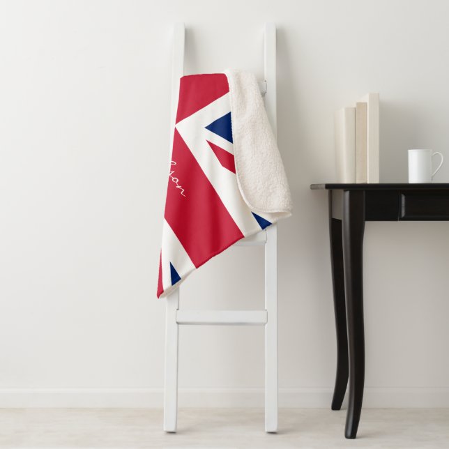 Couverture Sherpa Drapeau personnalisé Union Jack rouge blanc bleu (En situation)