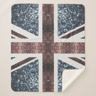 Couverture Sherpa Drapeau rustique UK rouge bleu étincelants parties