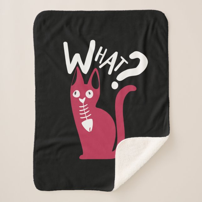 Couverture Sherpa Drôle Chat Magenta Sur Carton Noir (Devant)