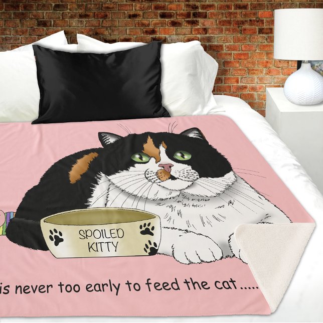 Couverture Sherpa Drôle Chat Tacheté Gâté Nourrir Rose (Créateur téléchargé)