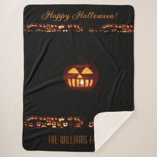 Couverture Sherpa Drôle Citrouilles sculptés Jack O'Lantern Hallowee