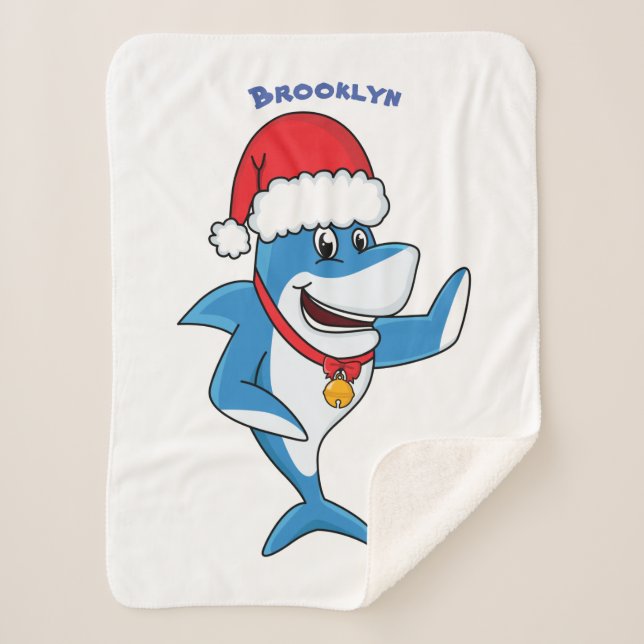 Couverture Sherpa Drôle dessin animé de requin de Noël (Devant)
