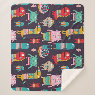 Couverture Sherpa Drôle Monstres Cartoon Motif sans couture