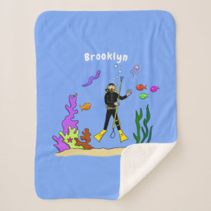 Couverture Sherpa Drôle plongeur et poisson mer créatures dessin ani