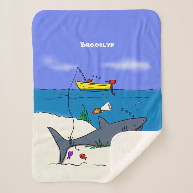 Couverture Sherpa Drôle requin couché et dessin animé de pêche (Devant)