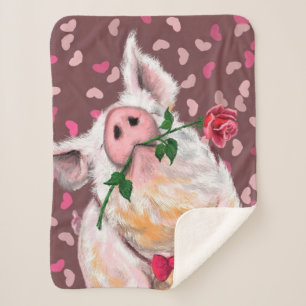 Couverture Sherpa Drôle Sherpa Blanket Porc à mâcher avec Rose
