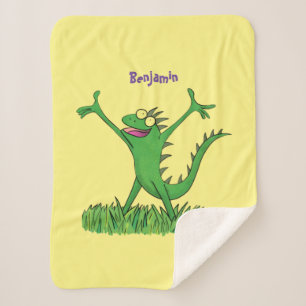 Couverture Sherpa Drôle vert souriant animé lézard d'iguane
