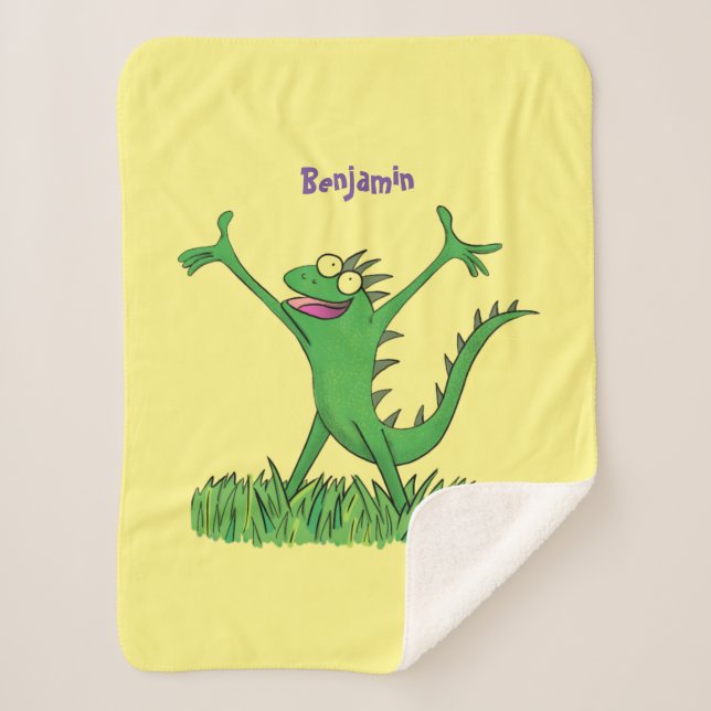 Couverture Sherpa Drôle vert souriant animé lézard d'iguane (Devant)