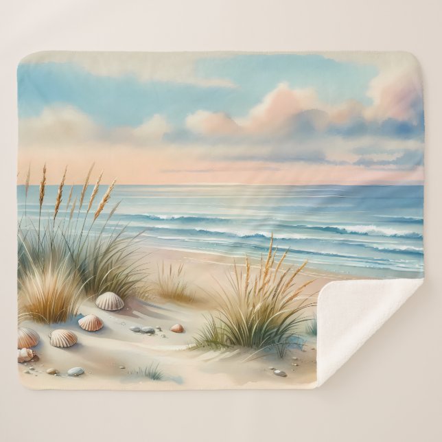 Couverture Sherpa Dunes côtières pastel à l'aquarelle (Devant (Horizontal))