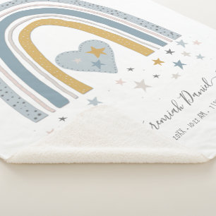 Couverture Sherpa Dusty Blue Modern Rainbow Birth Stats Garçon Baby