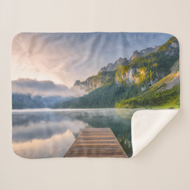 Couverture Sherpa Eau | Azure Alpine Lake, Autriche (Devant (Horizontal))