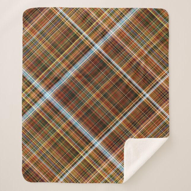 Couverture Sherpa Écarlate Sycomore Marron, Vert et Bleu à Carreaux (Devant)