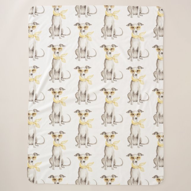 Couverture Sherpa Écharpe Jaune Clair Anniversaire Chien Blanc (Devant)