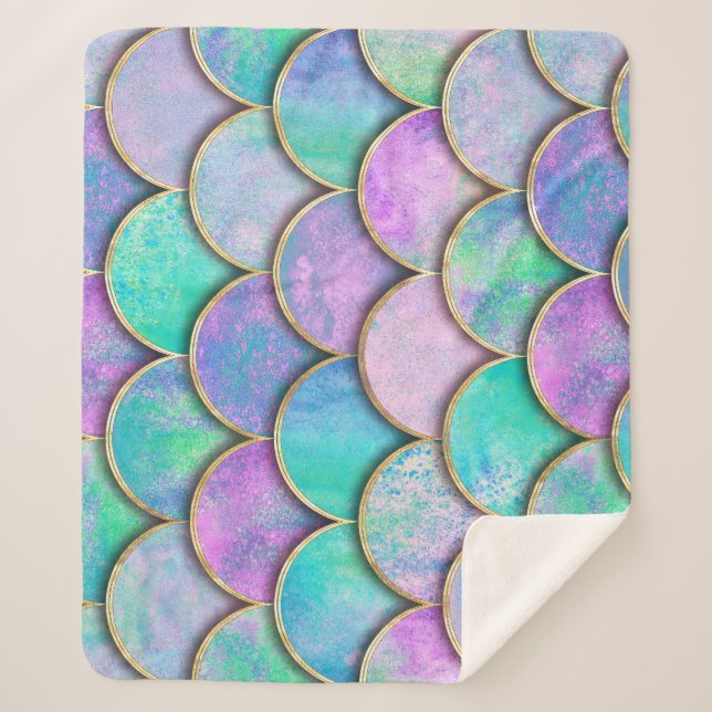 Couverture Sherpa Échelles de sirène : motif d'onde aquarelle. (Devant)
