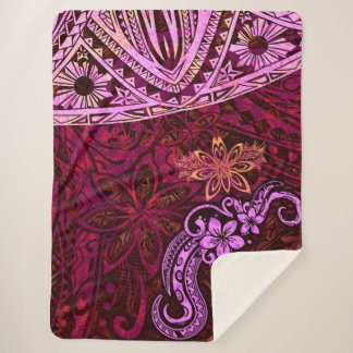 Couverture Sherpa Éclaboussure rouge de lave de robe tribale samoane