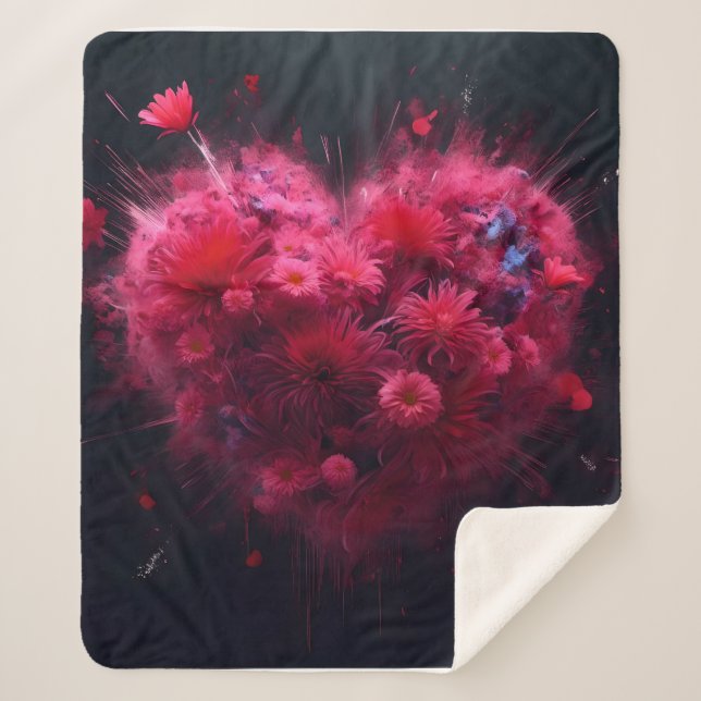 Couverture Sherpa Éclatement du coeur rose (Devant)