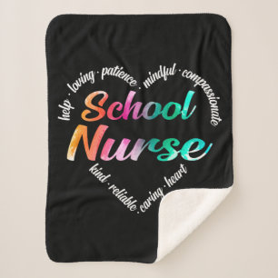 Couverture Sherpa École Infirmière Coeur Mot Nuage Aquarelle Arc-en-