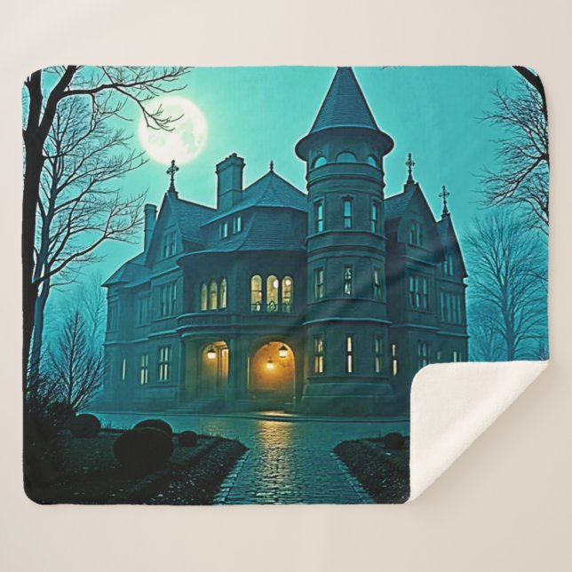 Couverture Sherpa Eerie Victorian Mansion Lune (Devant (Horizontal))
