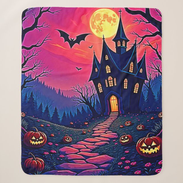 Couverture Sherpa Éffrayant Halloween Haunted Mansion Art (Devant)