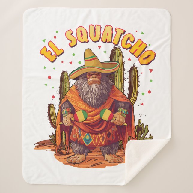 Couverture Sherpa El Squatcho Bigfoot avec Maraca, Sombrero et Ponc (Devant)