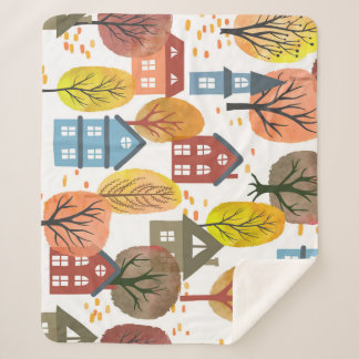 Couverture Sherpa Elégance d'automne : Aquarelle Ville et arbres