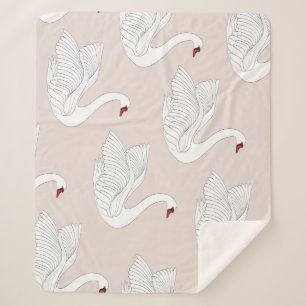 Couverture Sherpa Elégance du cygne : Motif blanc ornemental.