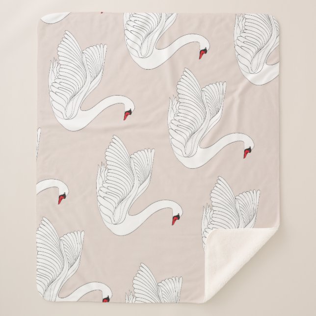 Couverture Sherpa Elégance du cygne : Motif blanc ornemental. (Devant)