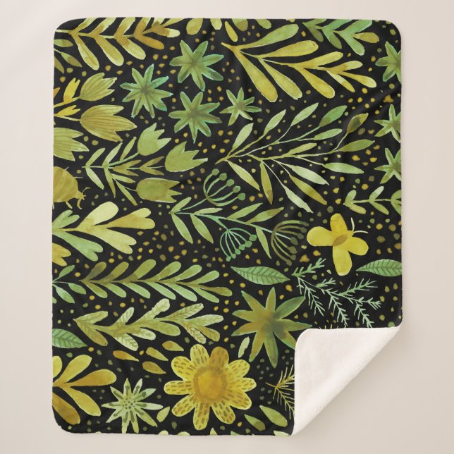 Couverture Sherpa Élégance florale : Motif d'aquarelle Vintage (Devant)