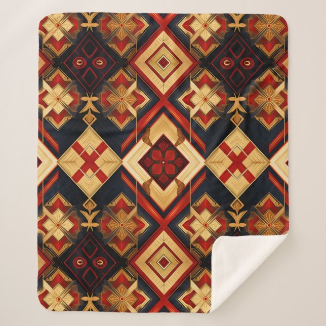 Couverture Sherpa Elégance géométrique Motif sans couture Rouge Or N (Devant)