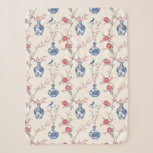 Couverture Sherpa Elégance orientale : Porcelaine bleue et fleurs