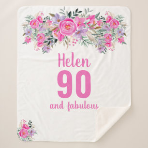 Couverture Sherpa Élégant 90e anniversaire rose floral