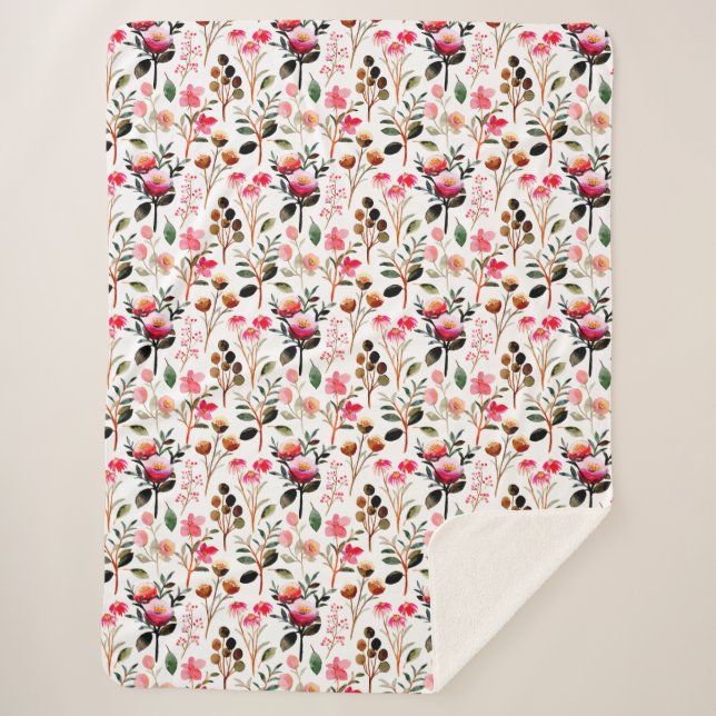 Couverture Sherpa Elégant Aquarelle rose Floral Motif (Devant)