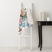 Élégant boho floral Sherpa Blanket